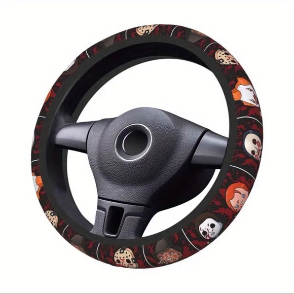 Horror-Themed Steering Wheel Cover - Black and Red - Picture 4 of 9